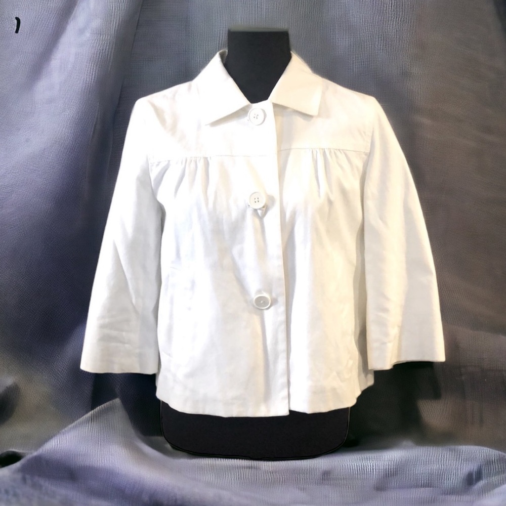 BANANA REPUBLIC SHORT CROPPED THREE QUARTER SLEEVE DENIM JACKET WHITE SIZE SMALL